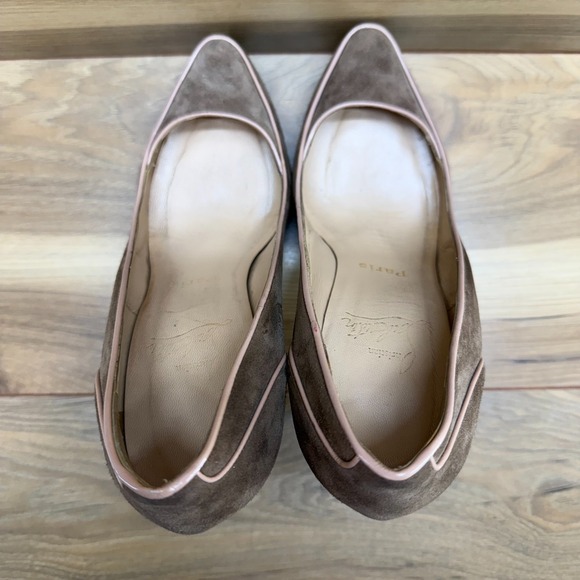 Christian Louboutin JS Suede Pumps 40.5 US 10.5 Light Brown Nude Platform - Picture 8 of 14